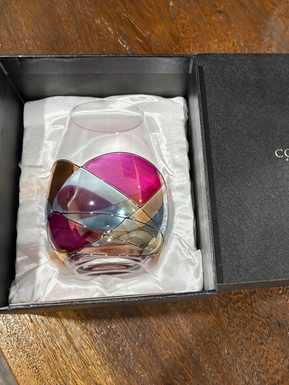 Cornet Barcelona Stemless Stained Glass Wine Glass Oversized NEW Hand blown